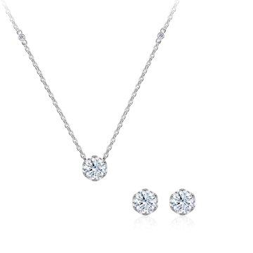 Frise pendant & earring Set 14k White gold CZ 0.3ct & 0.25ct