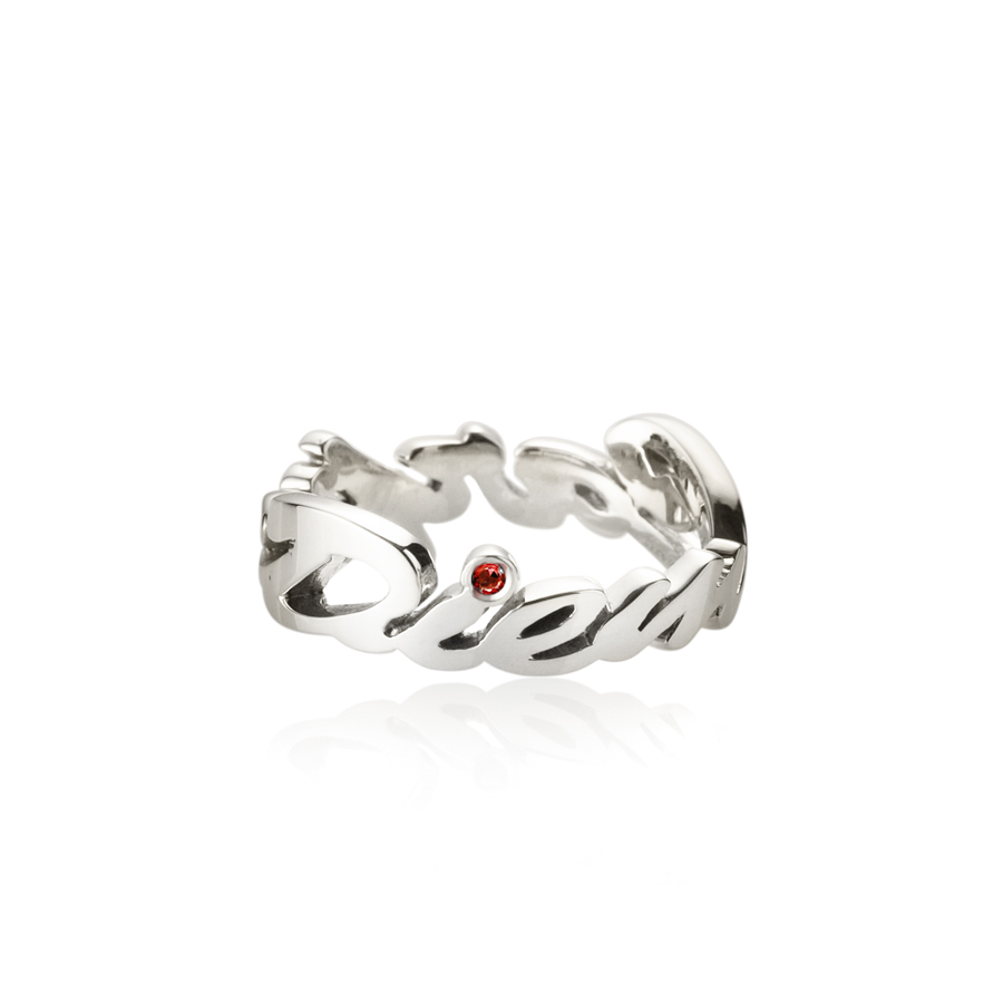 Carpediem II Logo ring (Woman) garnet Sterling silver