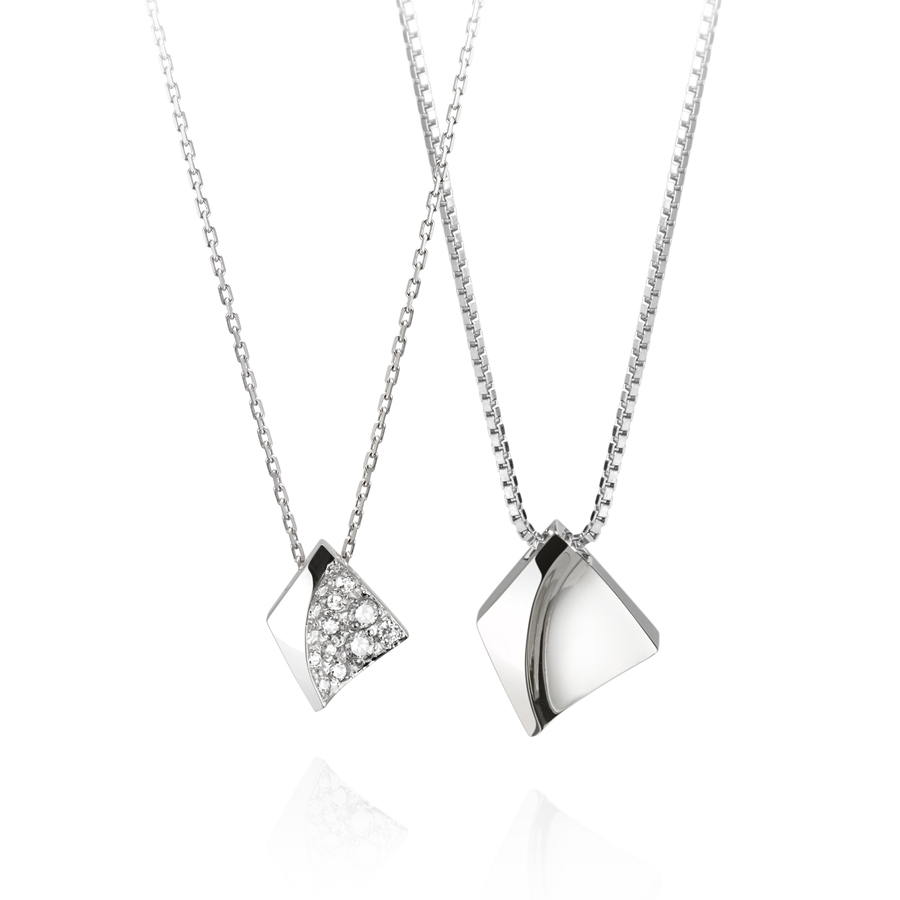 Crystalloid couple pendant Set (L&S) CZ & flat Sterling silver