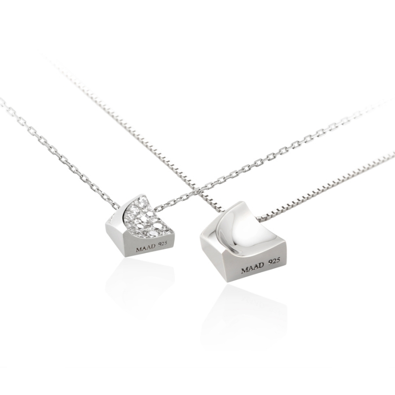 Crystalloid couple pendant Set (L&S) CZ & flat Sterling silver
