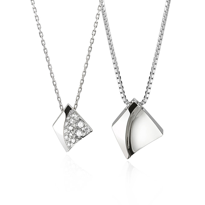 결정 커플목걸이 (대+소) Silver_925 CZ & flat