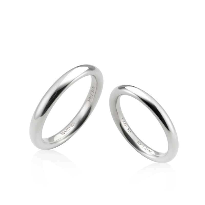 MR-I Raised oval couple band ring Set 3.0mm & 2.7mm Sterling silver