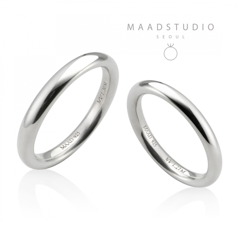MR-I Raised oval couple band ring Set 3.0mm & 2.7mm Sterling silver