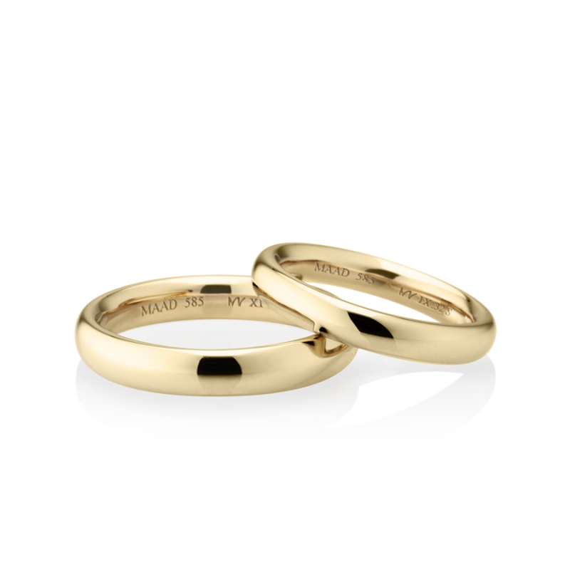 MR-XI Low-dome Oval band wedding ring Set 3.8mm & 3.2mm 14k gold