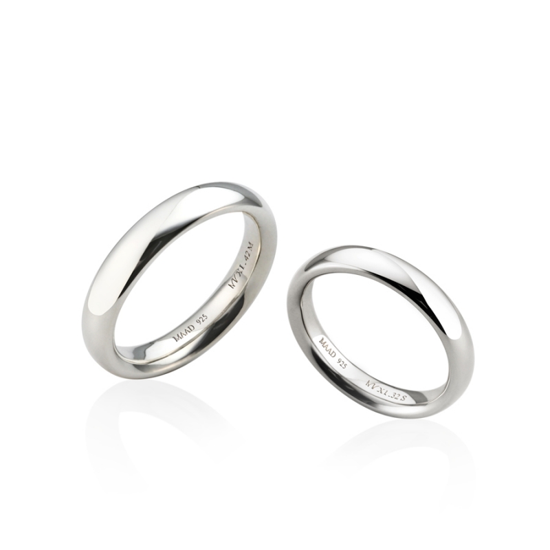 MR-XI Low-dome Oval couple band ring Set 4.2mm & 3.2mm Sterling silver