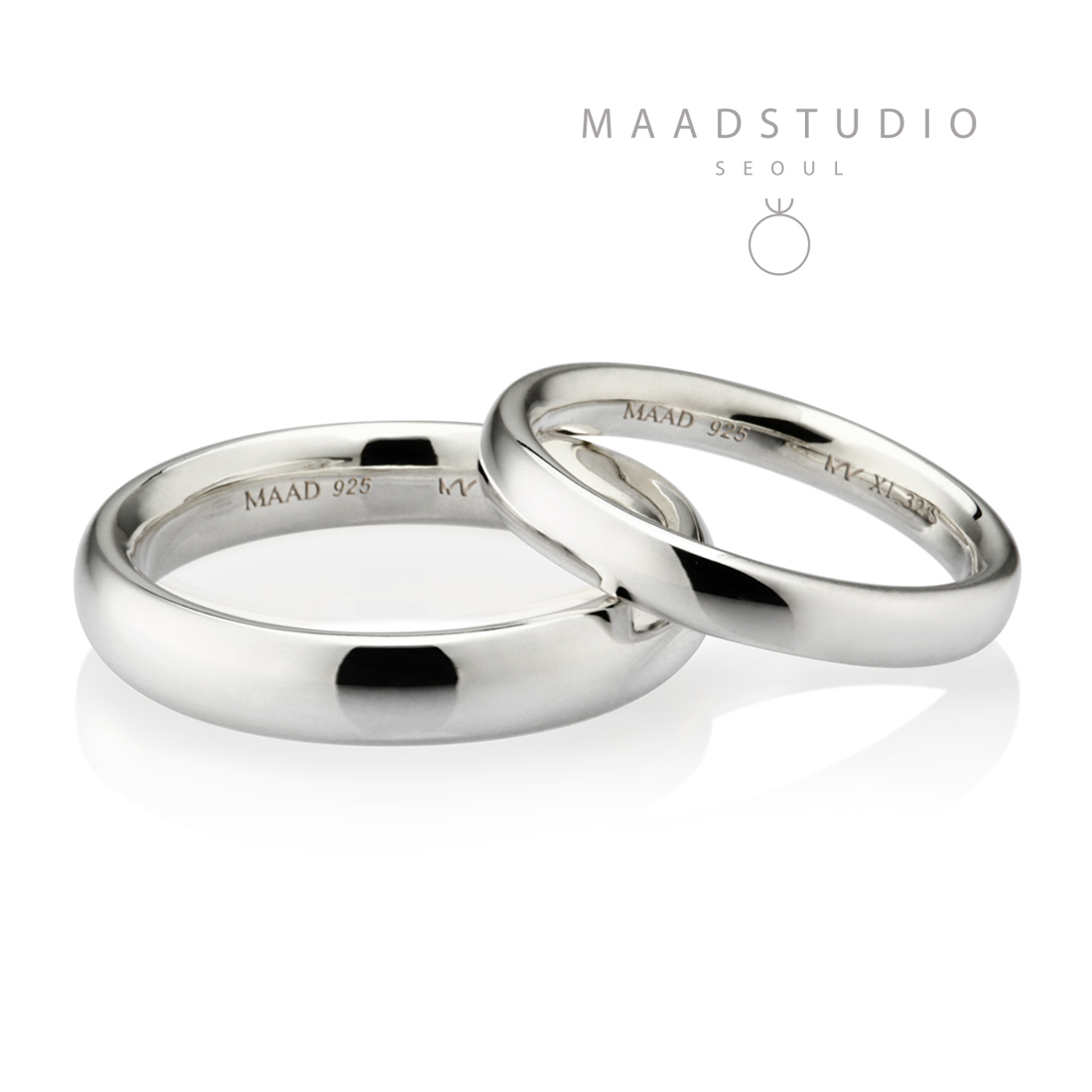 MR-XI Low-dome Oval couple band ring Set 4.2mm & 3.2mm Sterling silver