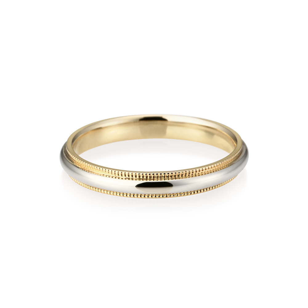 Milgrain wedding band ring (3mm) 14k gold combi