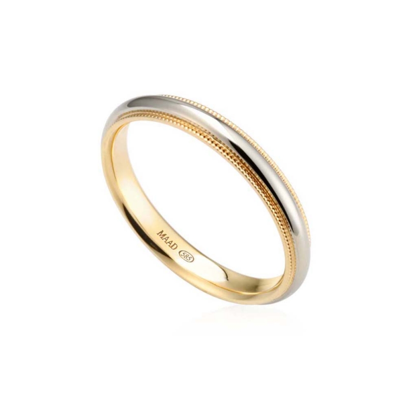 Milgrain wedding band ring (3mm) 14k gold combi