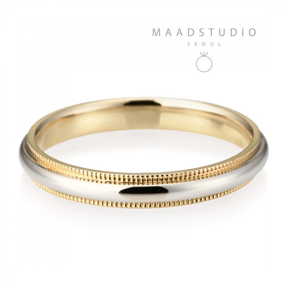 Milgrain wedding band ring (3mm) 14k gold combi