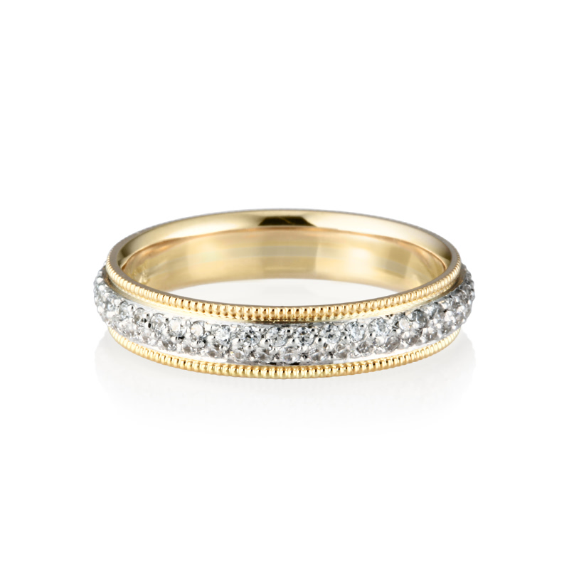 밀그레인 밴드링 (4mm) 14k combi, CZ 밀그레인 밴드링 (4mm) 14k combi, CZ