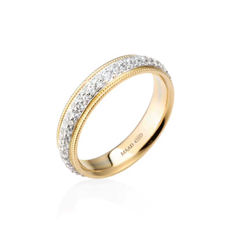 Milgrain wedding band ring (4mm) 14k gold combi