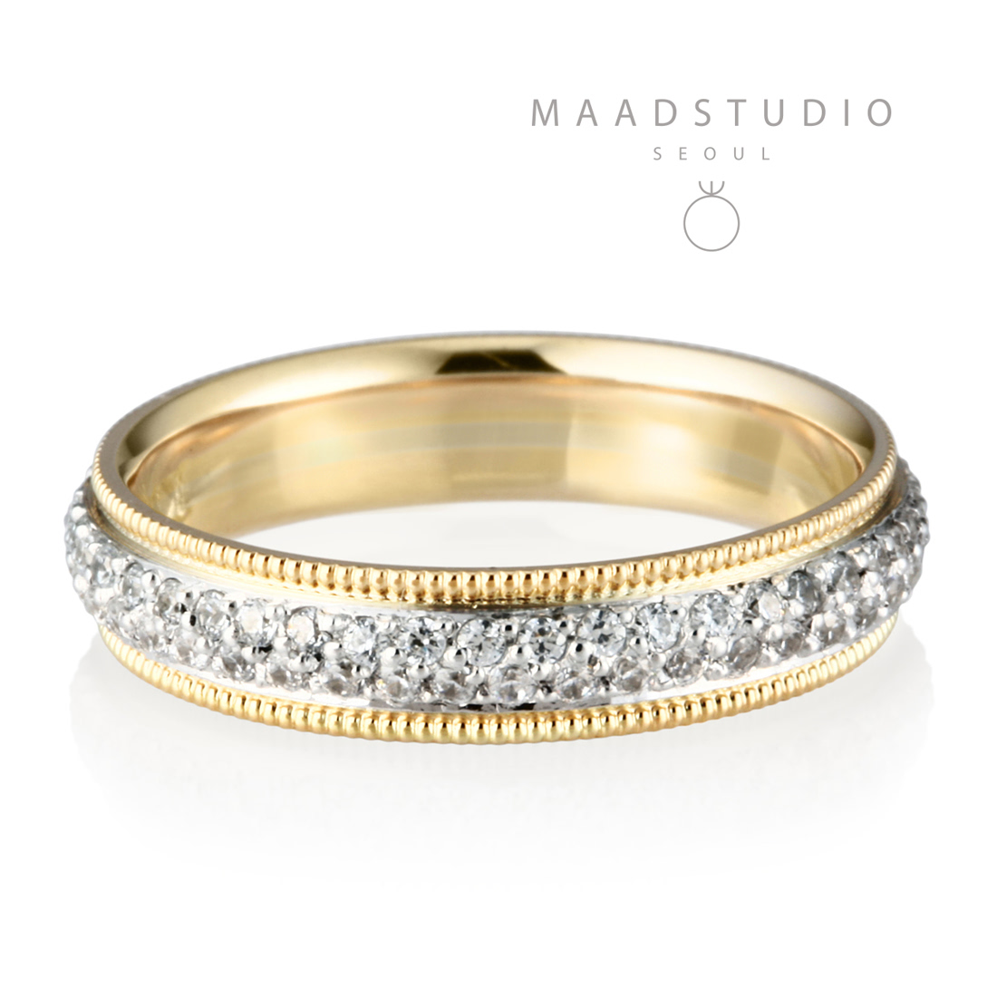 Milgrain wedding band ring (4mm) 14k gold combi