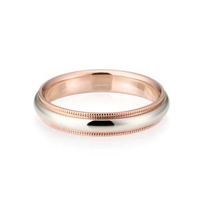 Milgrain wedding band ring (4mm) 14k gold combi
