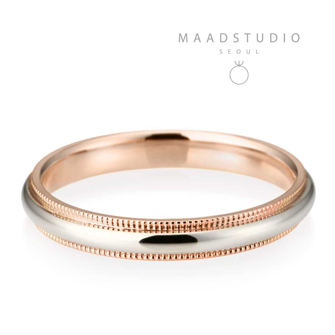 Milgrain wedding band ring (4mm) 14k gold combi