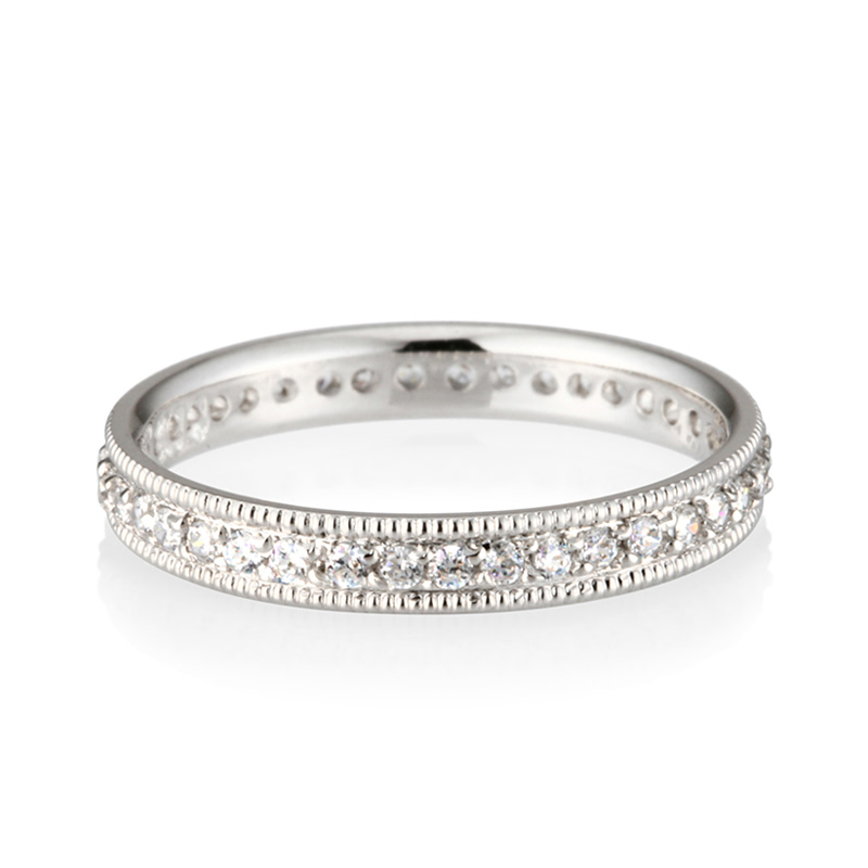 밀그레인 밴드링_Light (3mm) 14k 화이트골드 CZ