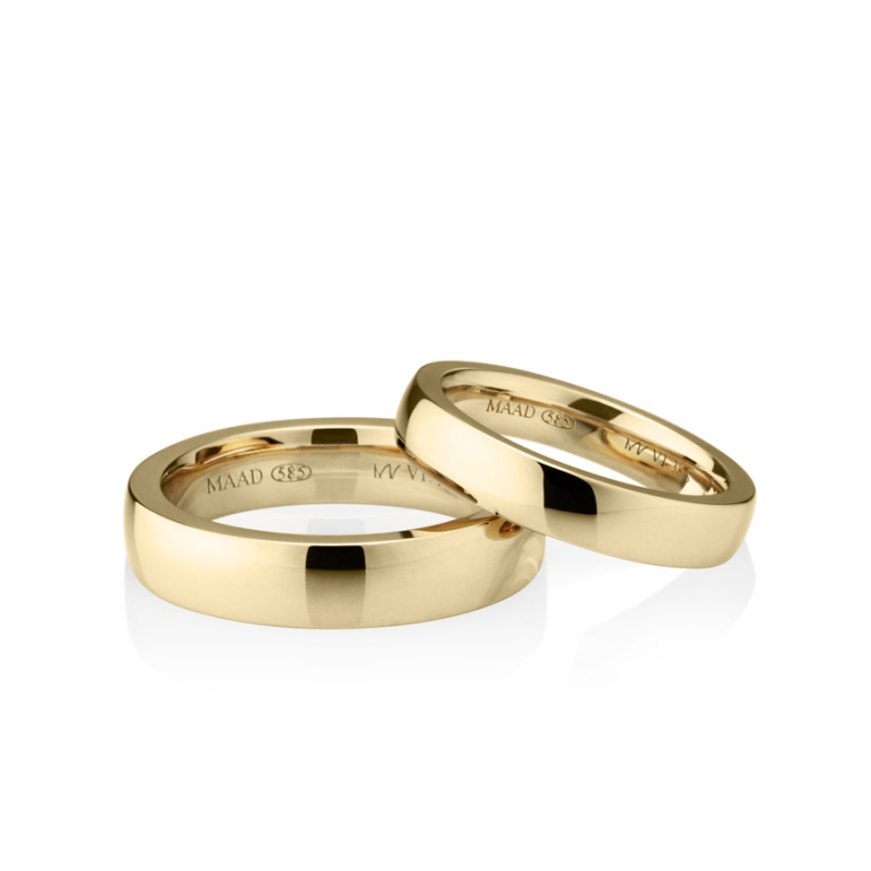 MR-VI Arch square band wedding ring Set 4.8mm & 3.8mm 14k gold