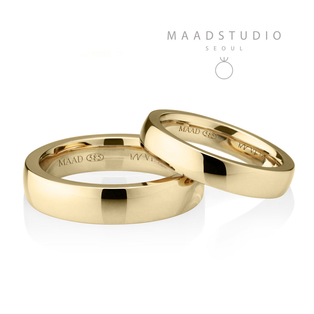 MR-VI Arch square band wedding ring Set 4.8mm & 3.8mm 14k gold