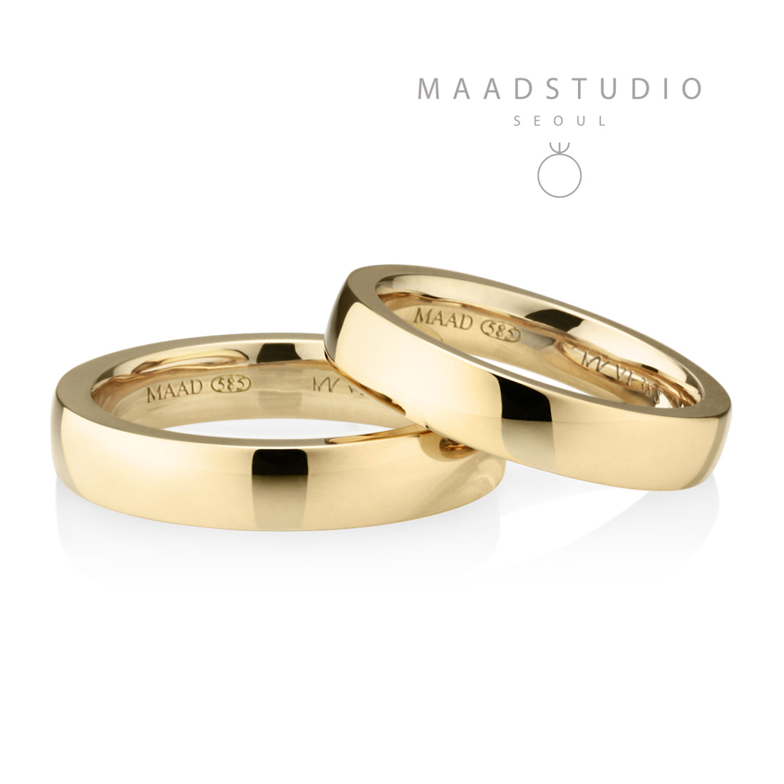 MR-VI Arch square band wedding ring Set 4.2mm & 3.8mm 14k gold