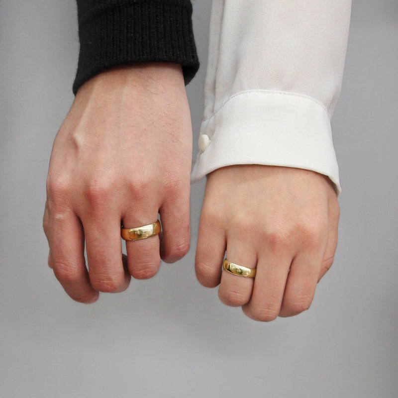 MR-IV Low oval band wedding ring Set 6.5mm & 5.4mm 14k gold