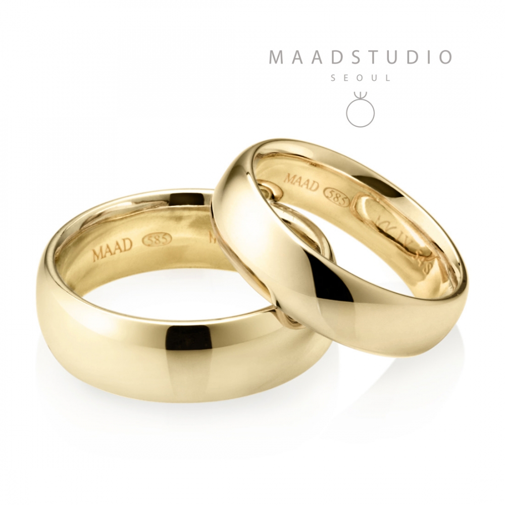 MR-IV Low oval band wedding ring Set 6.5mm & 5.4mm 14k gold