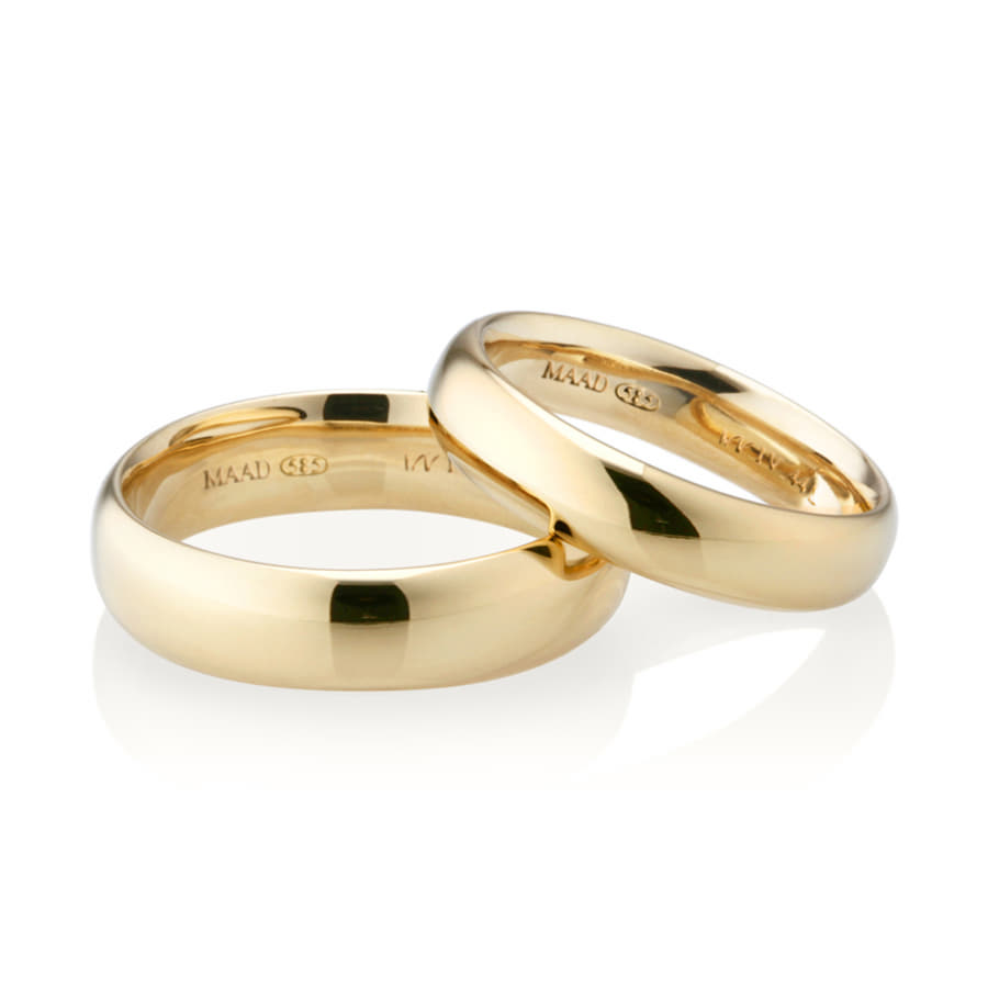 MR-IV Low oval band wedding ring Set 5.4mm & 4.4mm 14k gold