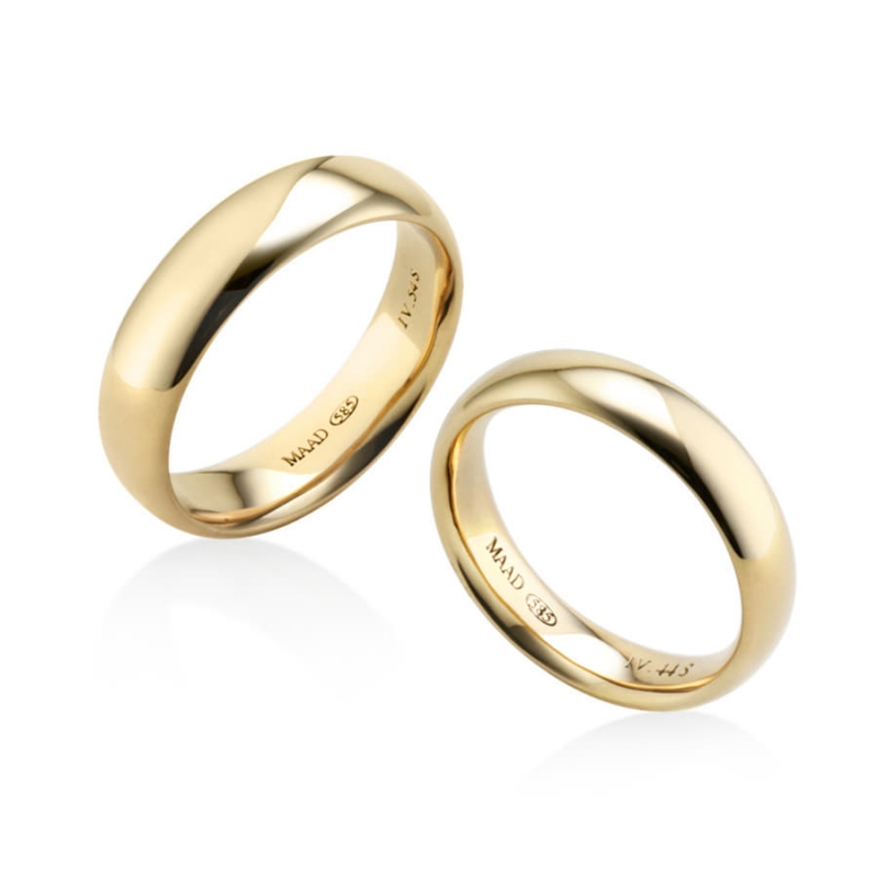 MR-IV Low oval band wedding ring Set 5.4mm & 4.4mm 14k gold