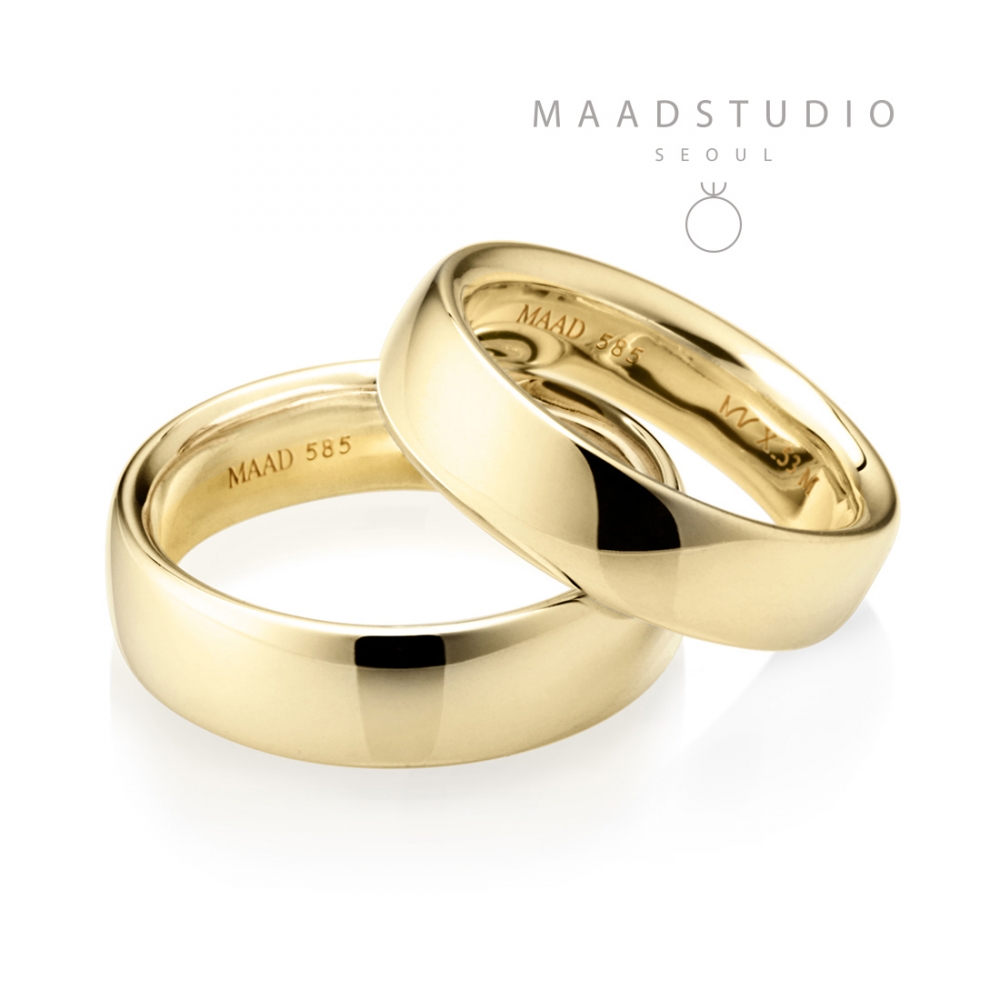 MR-X Flat oval band wedding ring Set 5.8mm & 5.3mm 14k gold