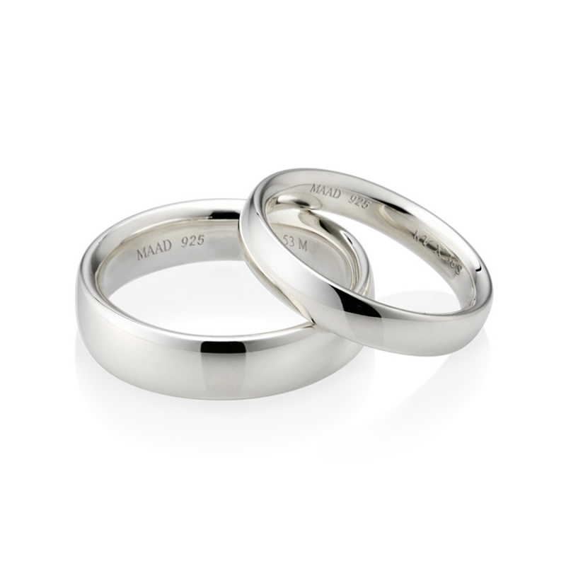 MR-X Flat oval couple band ring Set 5.3mm & 3.6mm Sterling silver