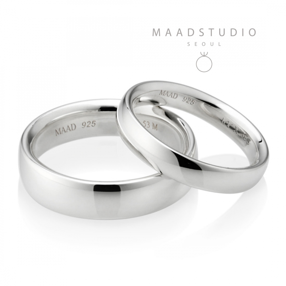 MR-X Flat oval couple band ring Set 5.3mm & 3.6mm Sterling silver