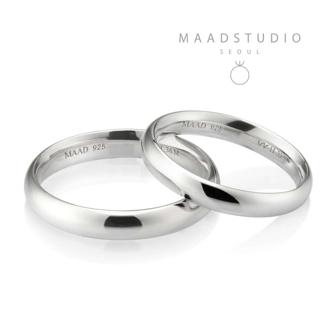 MR-II Oval couple band ring Set 3.6mm & 3.2mm Sterling silver