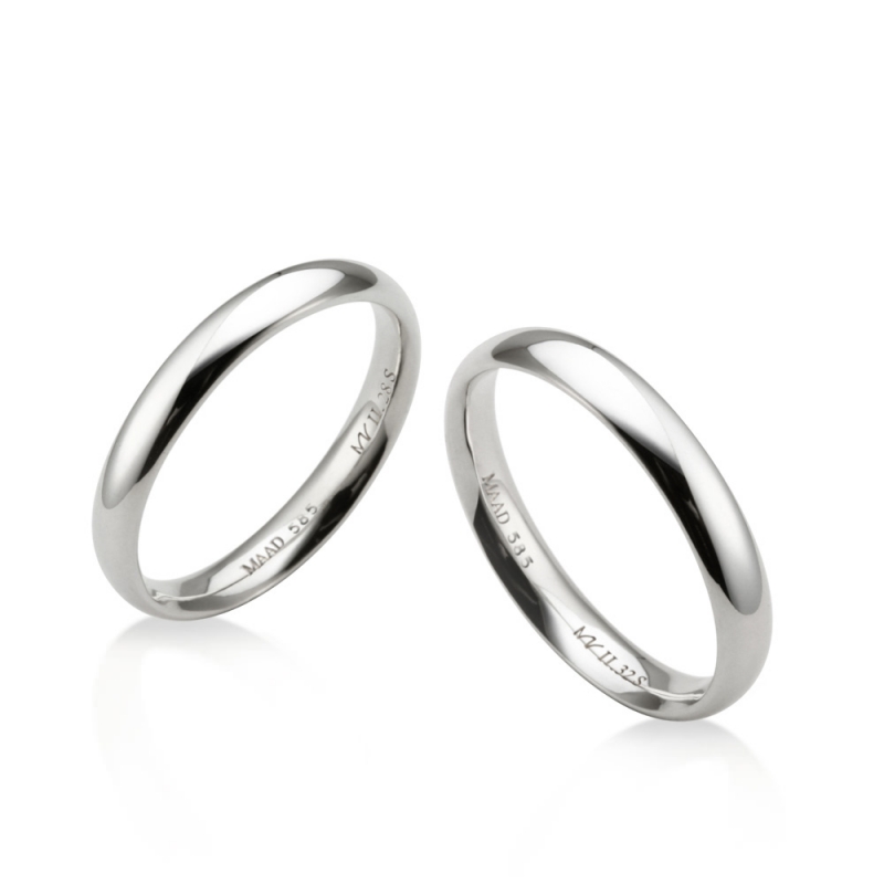 MR-II Oval band wedding ring Set 3.2mm & 2.8mm 14k White gold