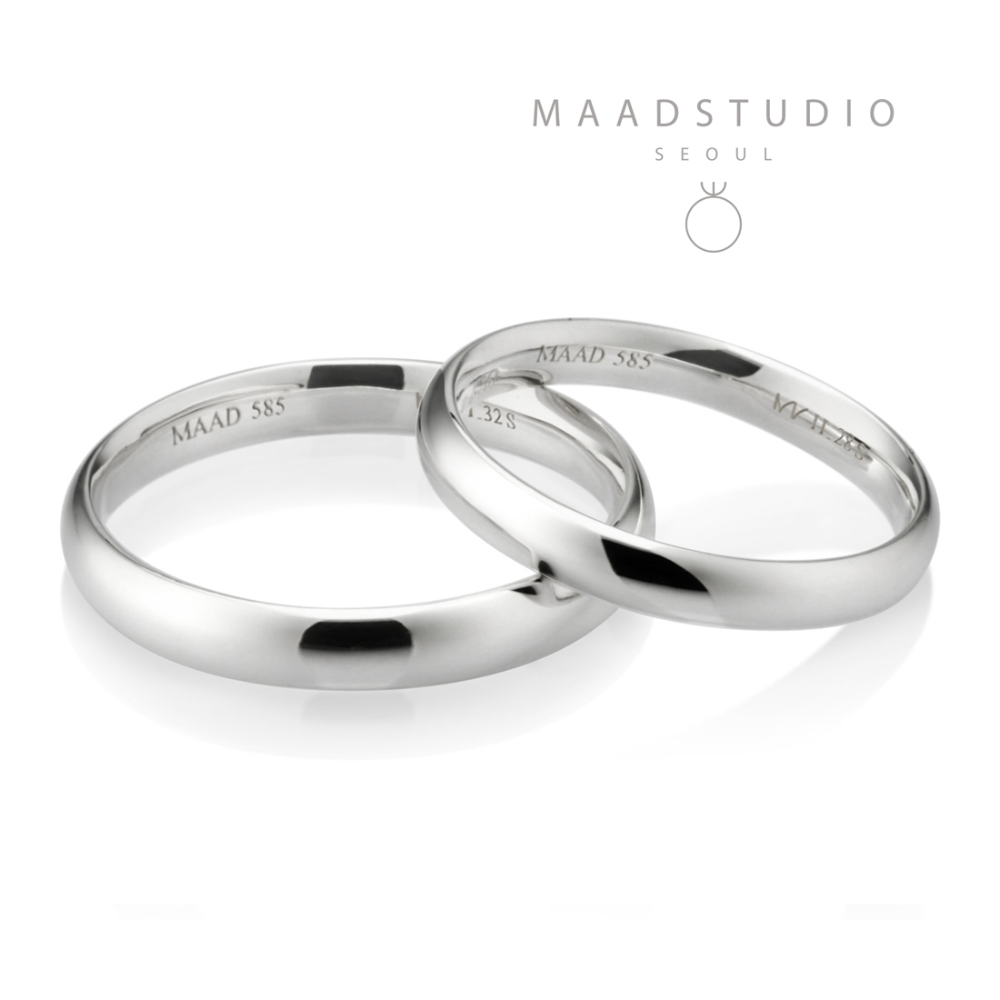 MR-II Oval band wedding ring Set 3.2mm & 2.8mm 14k White gold