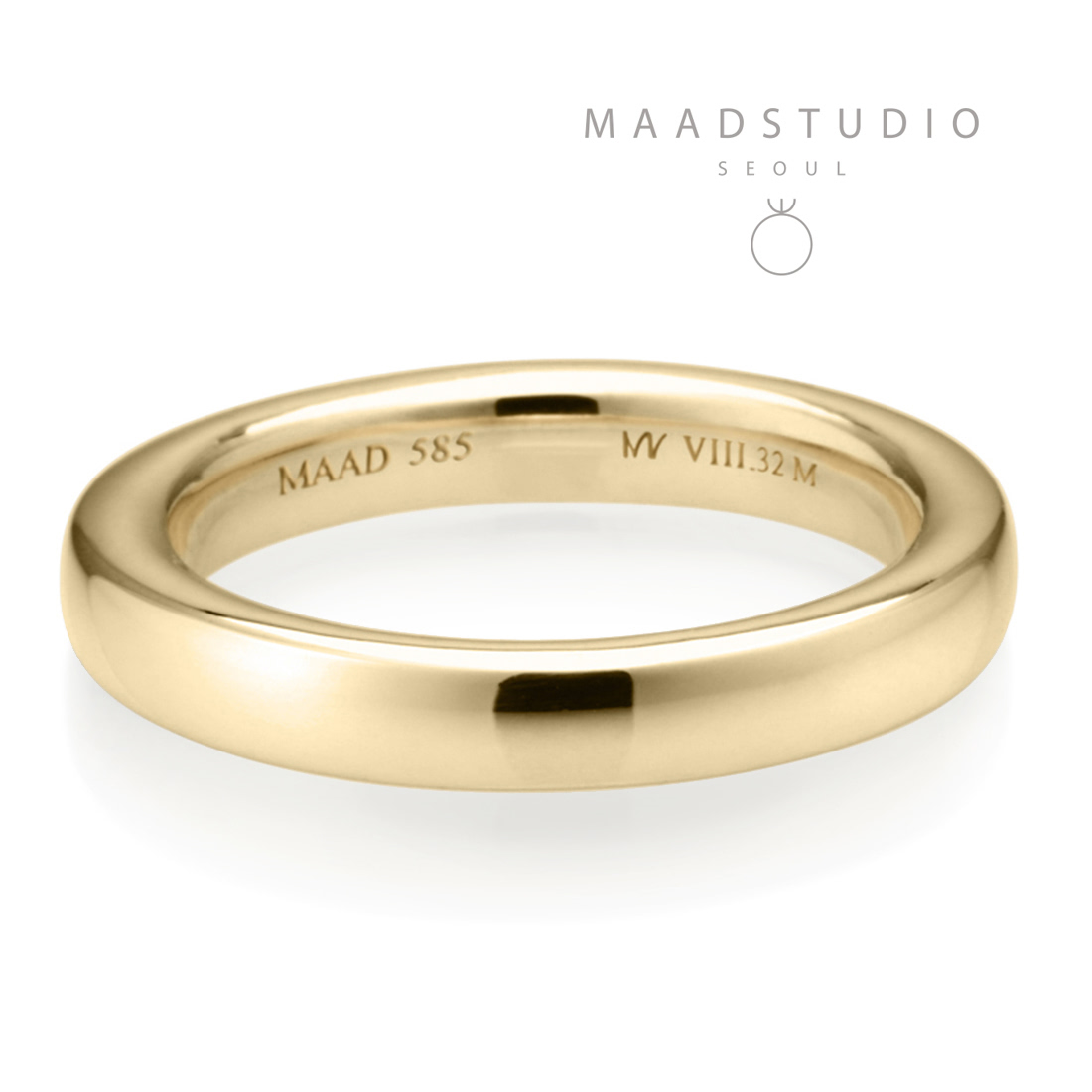 MR-VIII Raised square wedding band ring 3.2mm 14k gold