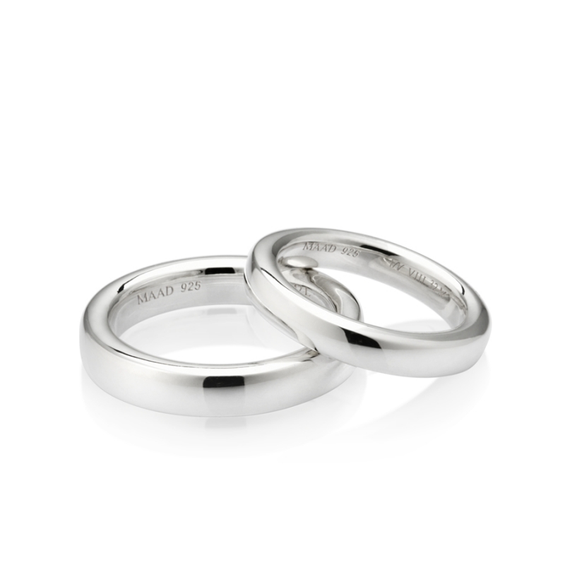 MR-VIII Raised square couple band ring Set 4.2mm & 3.2mm Sterling silver