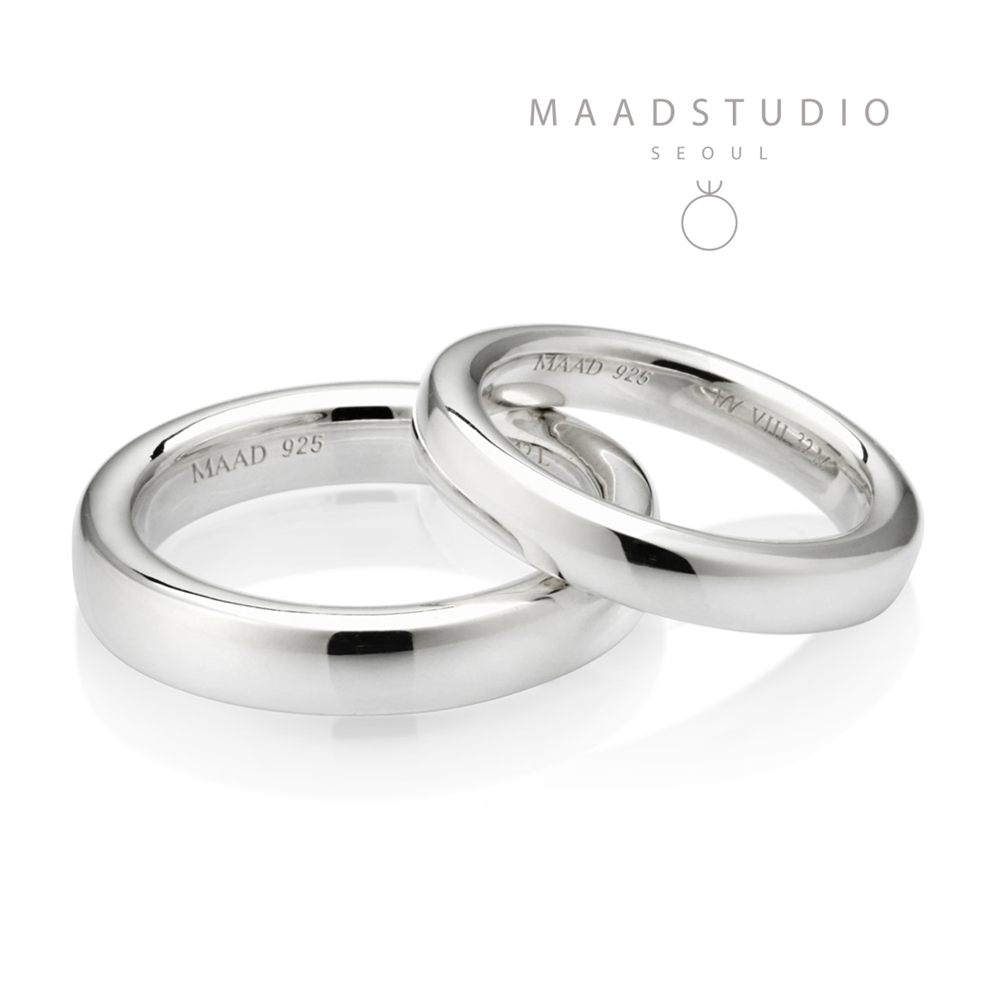 MR-VIII Raised square couple band ring Set 4.2mm & 3.2mm Sterling silver