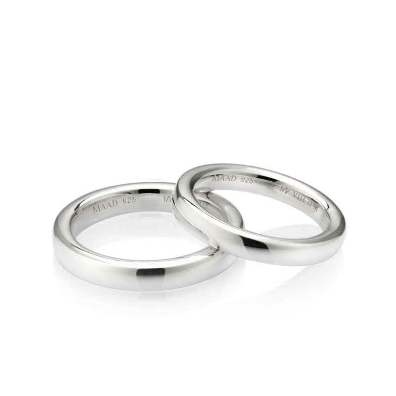 MR-VIII Raised square couple band ring Set 3.7mm & 3.2mm Sterling silver