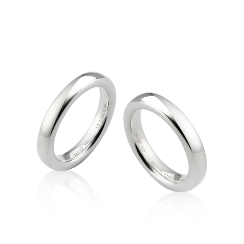 MR-VIII Raised square couple band ring Set 3.7mm & 3.2mm Sterling silver