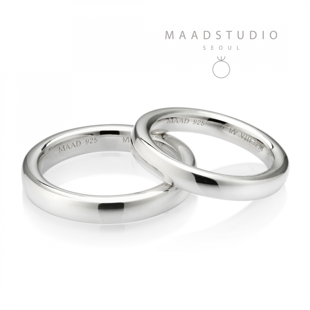 MR-VIII Raised square couple band ring Set 3.7mm & 3.2mm Sterling silver