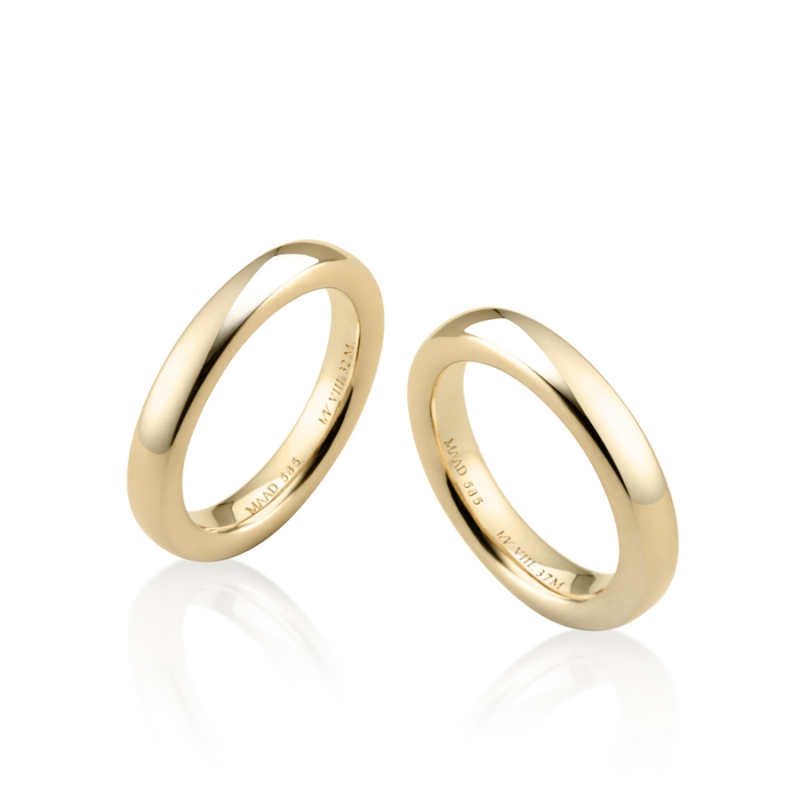 MR-VIII Raised square band wedding ring Set 3.7mm & 3.2mm 14k gold