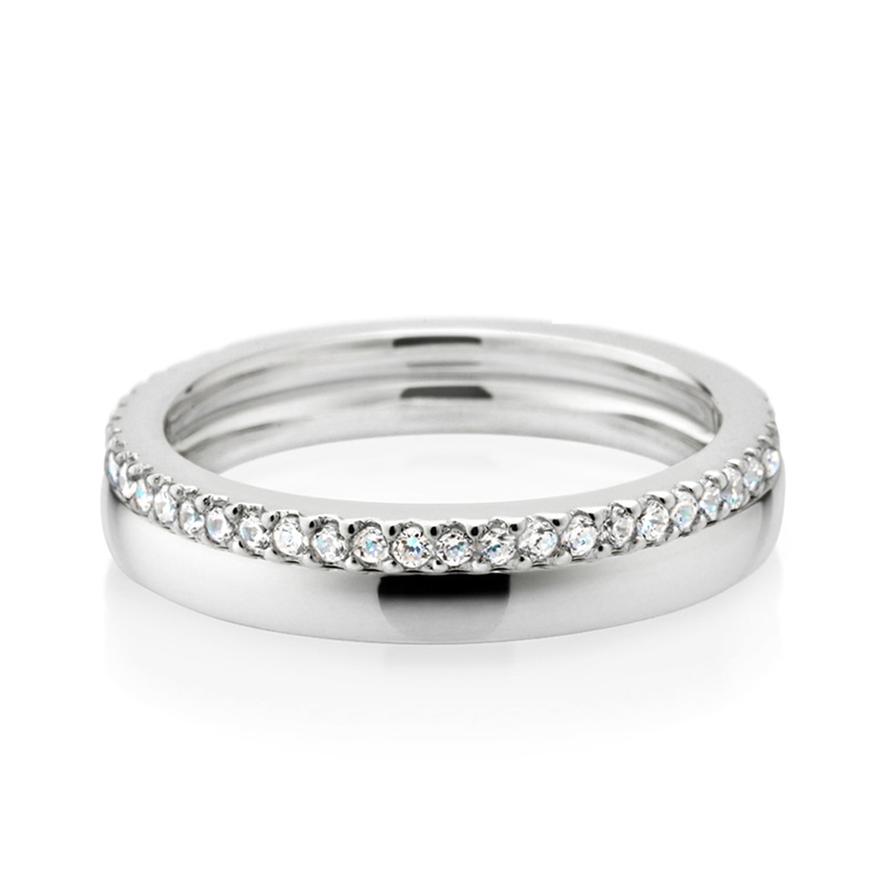 MR-VII 스퀘어밴드 레이어드링 2.3mm+1.5mm (소+소cz) 14k 화이트골드