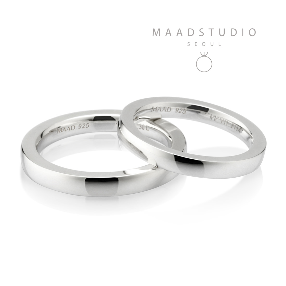 MR-VII Square couple band ring Set 3.0mm & 2.7mm Sterling silver