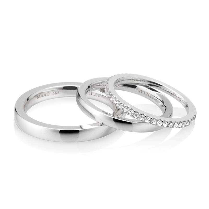 MR-VII Square Layerd wedding ring Set 3.0mm & S2.3mm & 1.5mm 14k White gold CZ
