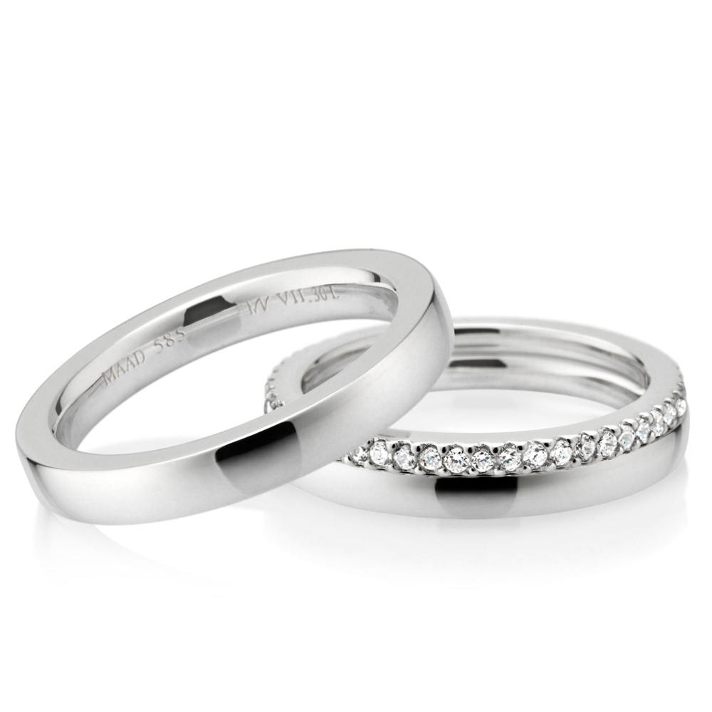MR-VII 스퀘어밴드 레이어드 커플링 3.0mm+2.3mm+1.5mm (대+소+소cz) 14k 화이트골드