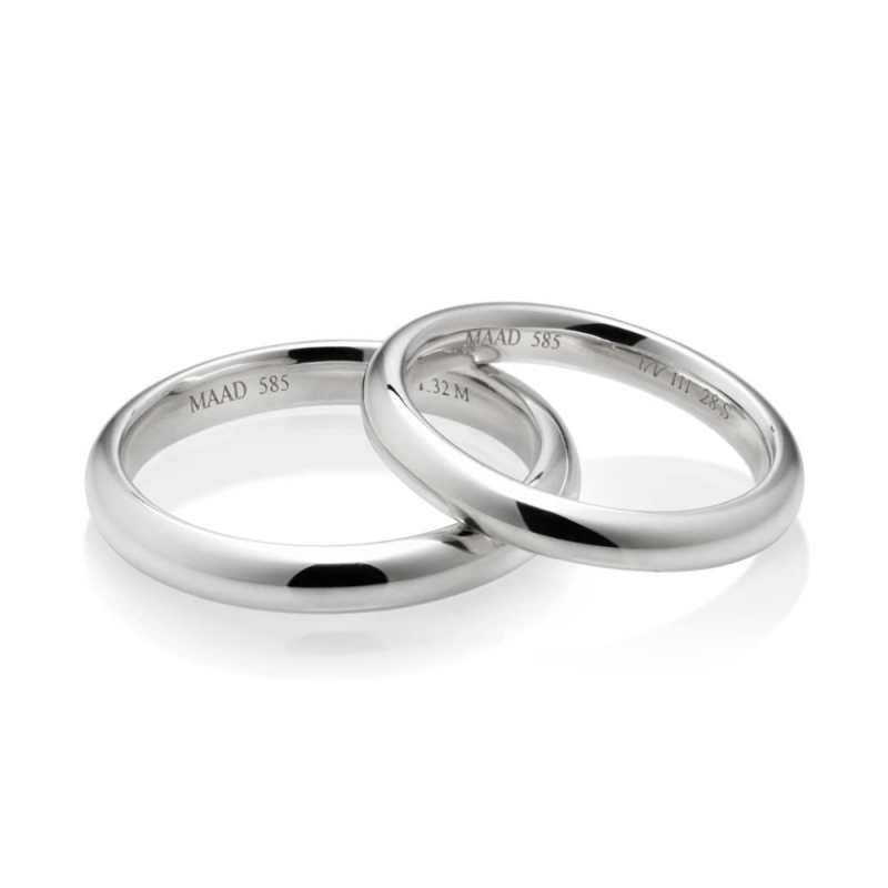 MR-III Oval dome band wedding ring Set 3.2mm & 2.8mm 14k White gold