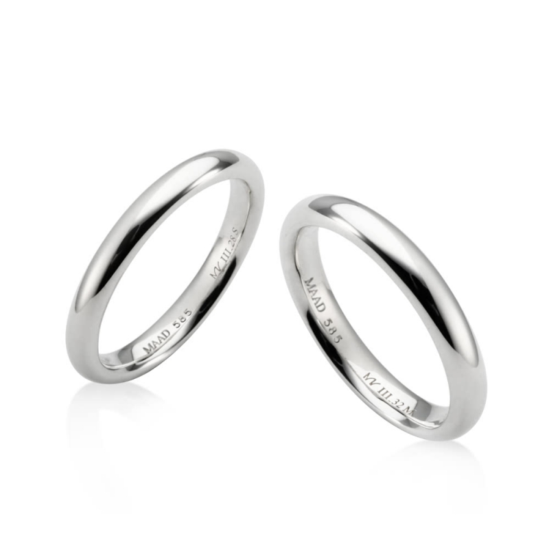 MR-III Oval dome band wedding ring Set 3.2mm & 2.8mm 14k White gold