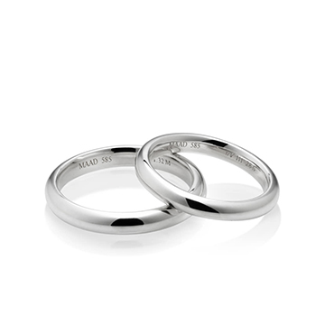 MR-III Oval dome band wedding ring Set 3.2mm & 2.8mm 14k White gold