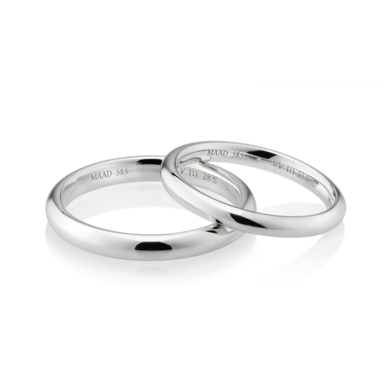 MR-III Oval dome band wedding ring Set 2.8mm & 2.3mm 14k White gold