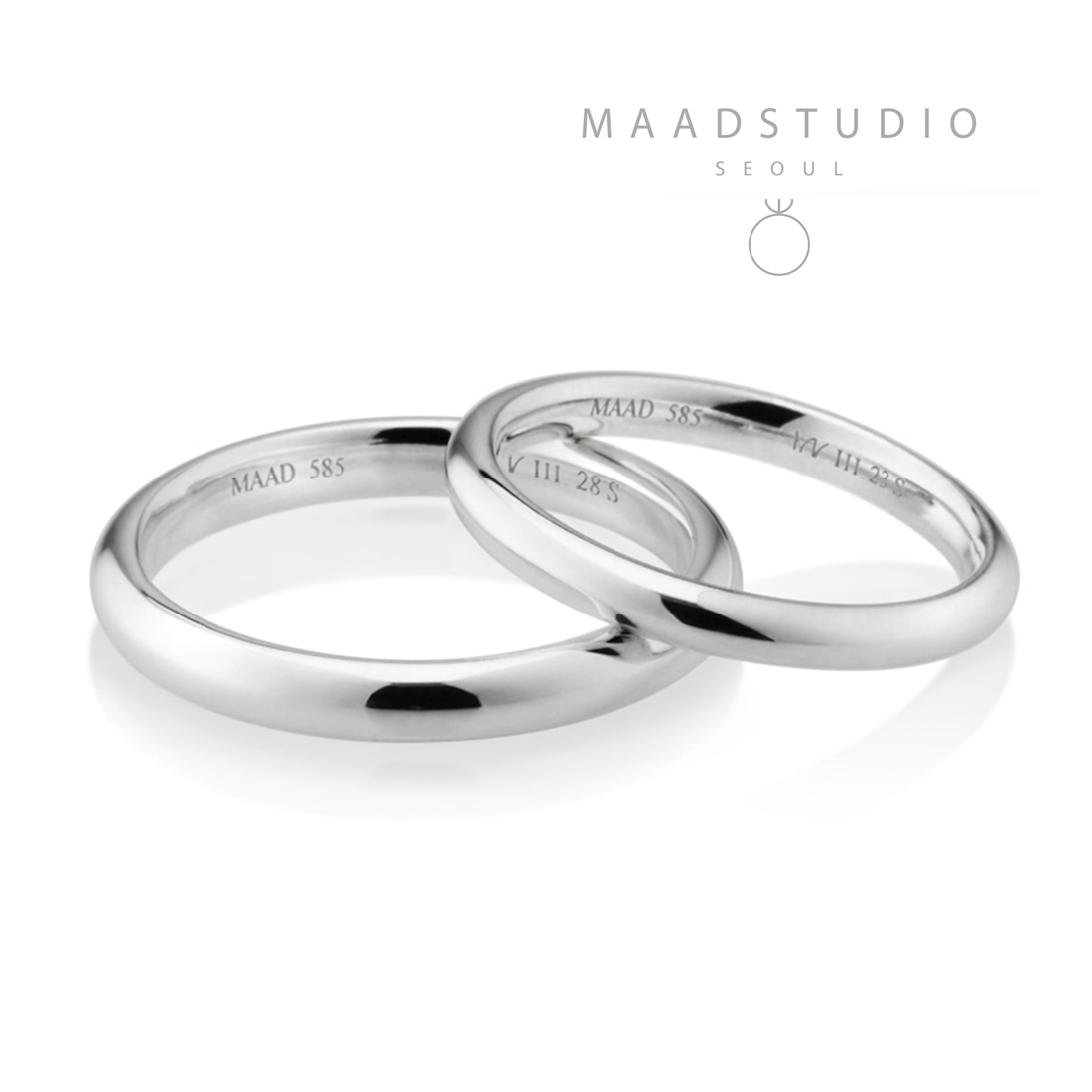 MR-III Oval dome band wedding ring Set 2.8mm & 2.3mm 14k White gold