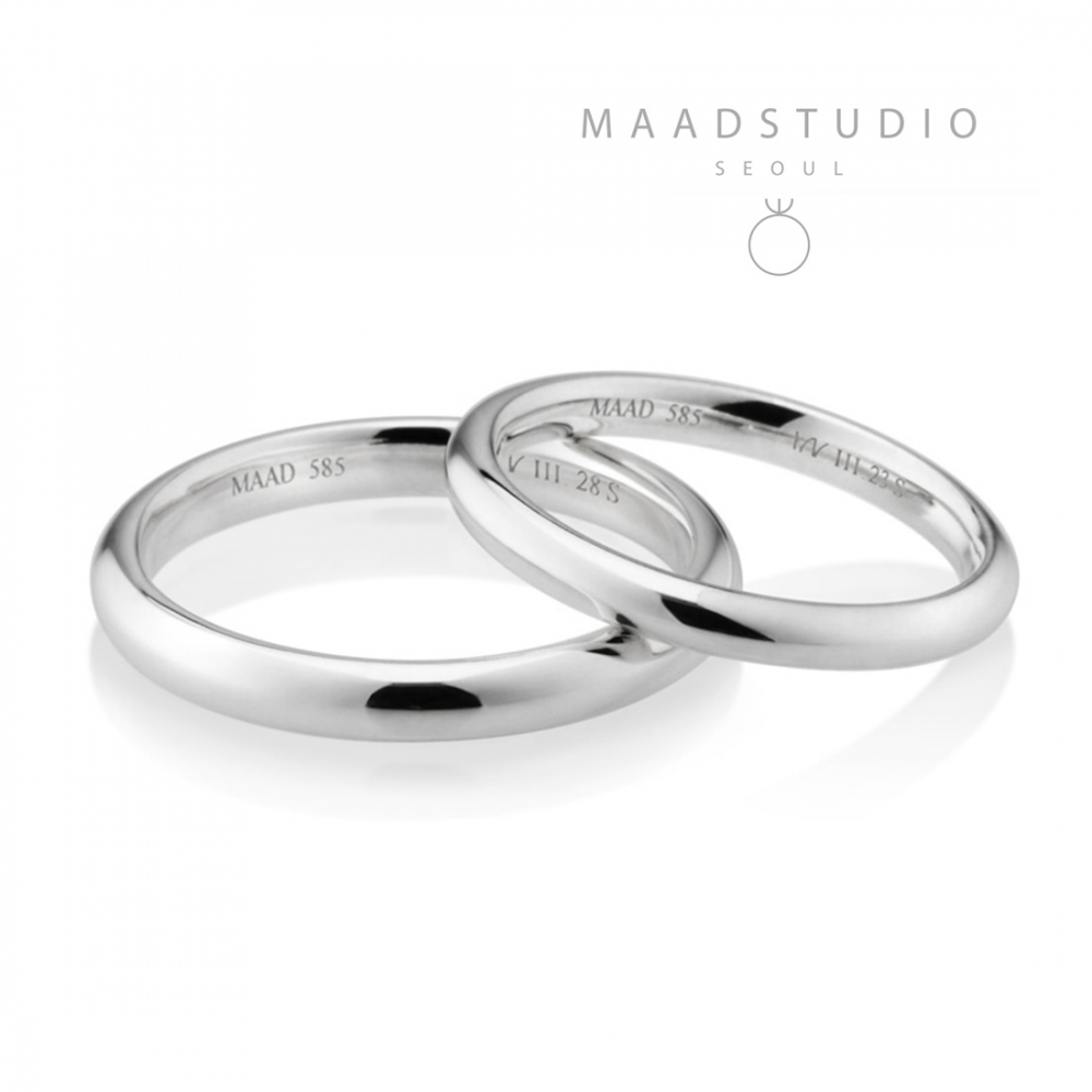 MR-III Oval dome band wedding ring Set 2.8mm & 2.3mm 14k White gold