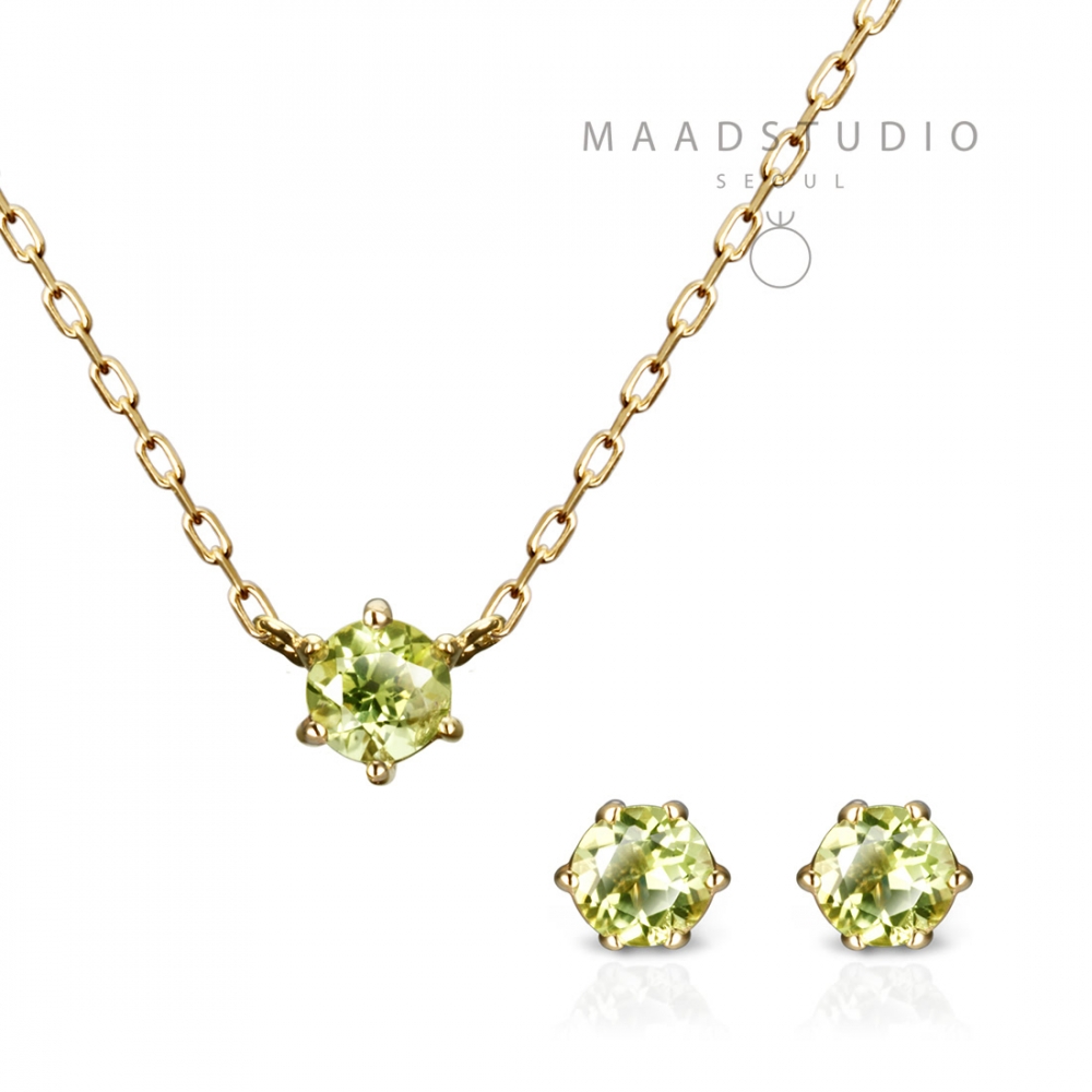 Birdcage pendant & earring Set 14k gold peridot 0.1ct